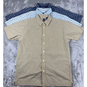 Gap Mens Short Sleeve Button Down Plaid Cotton Shirt Bundle 3 Pack Medium M